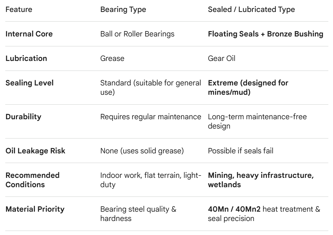 Bearing type track roller vs Lubricated type track roller